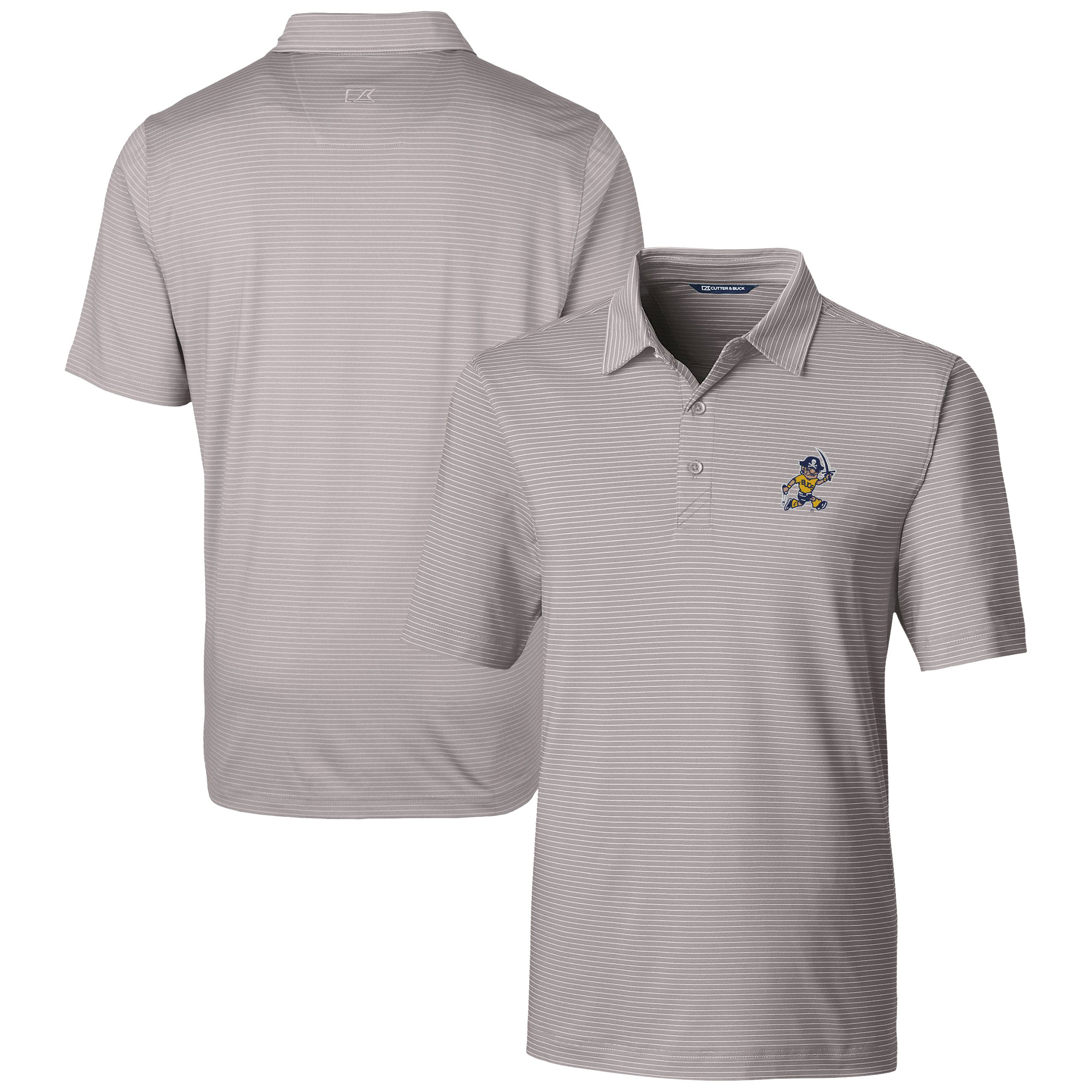 Men's Cutter & Buck Gray ETSU Buccaneers Vault Forge Pencil Stripe Stretch Polo