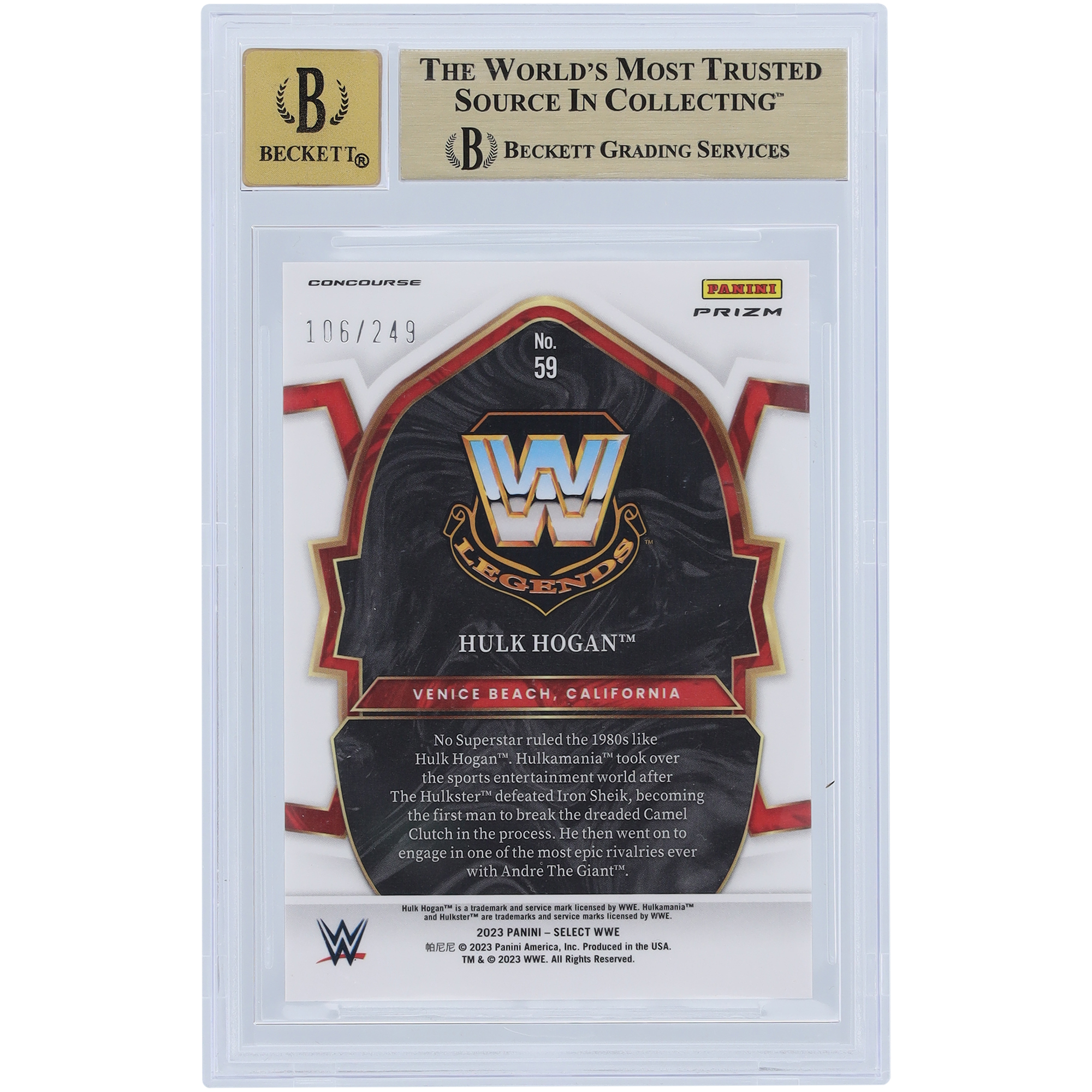 Hulk Hogan WWE Autographed 2023 Panini Select Light Blue Prizm #59 #106/249 Beckett Fanatics Witnessed Authenticated 9.5/10 Card - Image 5