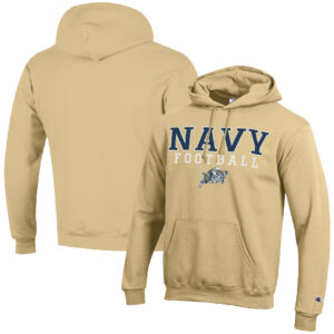 Men's Champion Gold Navy Midshipmen Football Stack Pullover Hoodie
