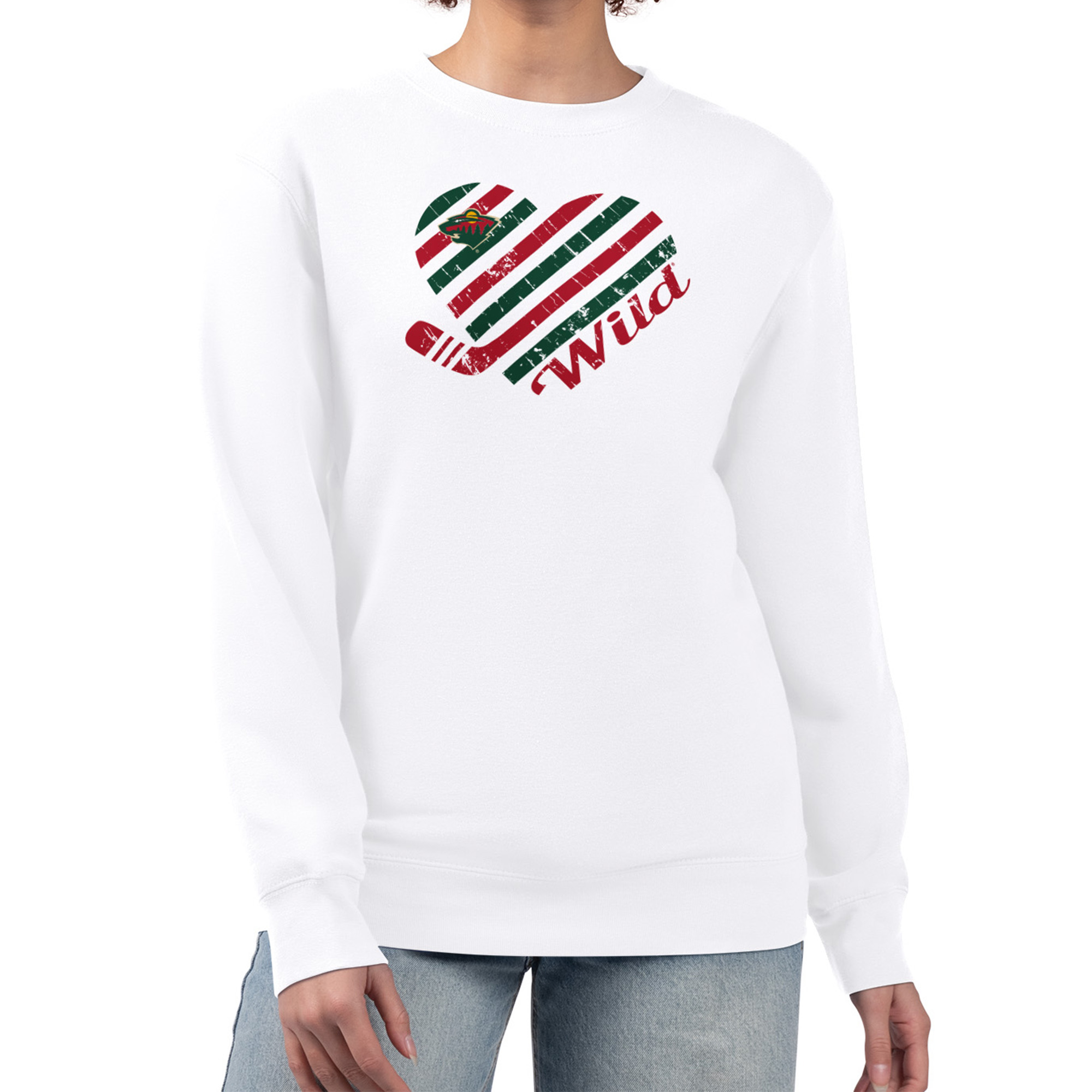 Women's G-III 4Her by Carl Banks White Minnesota Wild Heart Graphic Pullover Sweatshirt