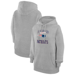 Women's G-III 4Her by Carl Banks Heather Gray New England Patriots Team Logo Graphic Fleece Tri-Blend Pullover Hoodie