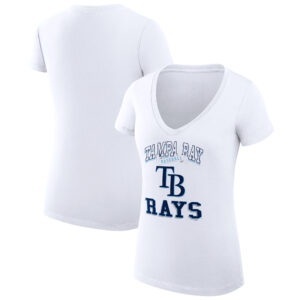 Women's G-III 4Her by Carl Banks White Tampa Bay Rays Team Logo Graphic V-Neck Fitted T-Shirt