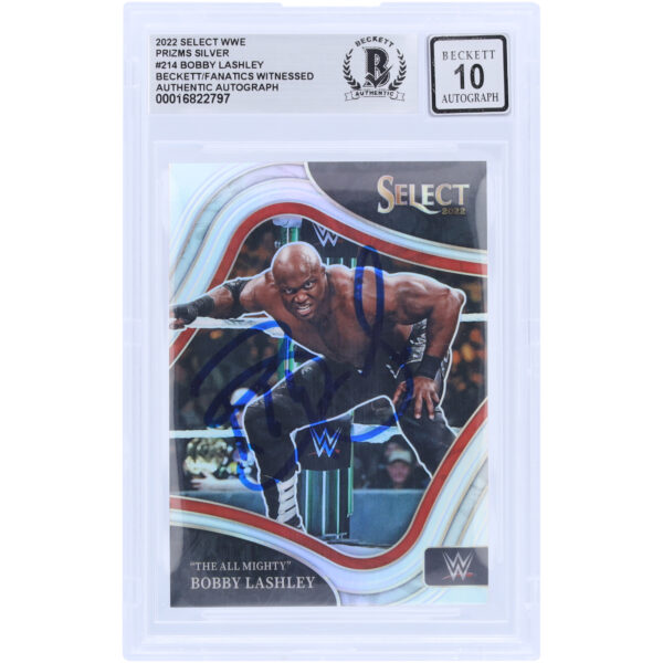Bobby Lashley WWE Autographed 2022 Panini Select Silver Prizm #214 Beckett Fanatics Witnessed Authenticated 10 Card - Image 4