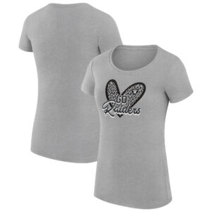 Women's G-III 4Her by Carl Banks Heather Gray Las Vegas Raiders Animal Print Heart Fitted T-Shirt