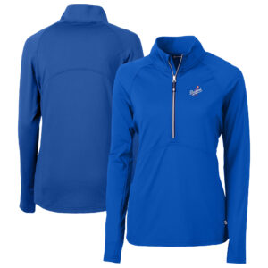Women's Cutter & Buck Royal Los Angeles Dodgers  DryTec Adapt Eco Knit Stretch Recycled Raglan Half-Zip Top