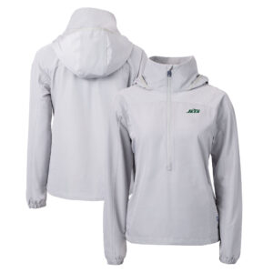 Women's Cutter & Buck Gray New York Jets Primary Logo Charter Eco Recycled Half-Zip Hoodie Anorak Jacket