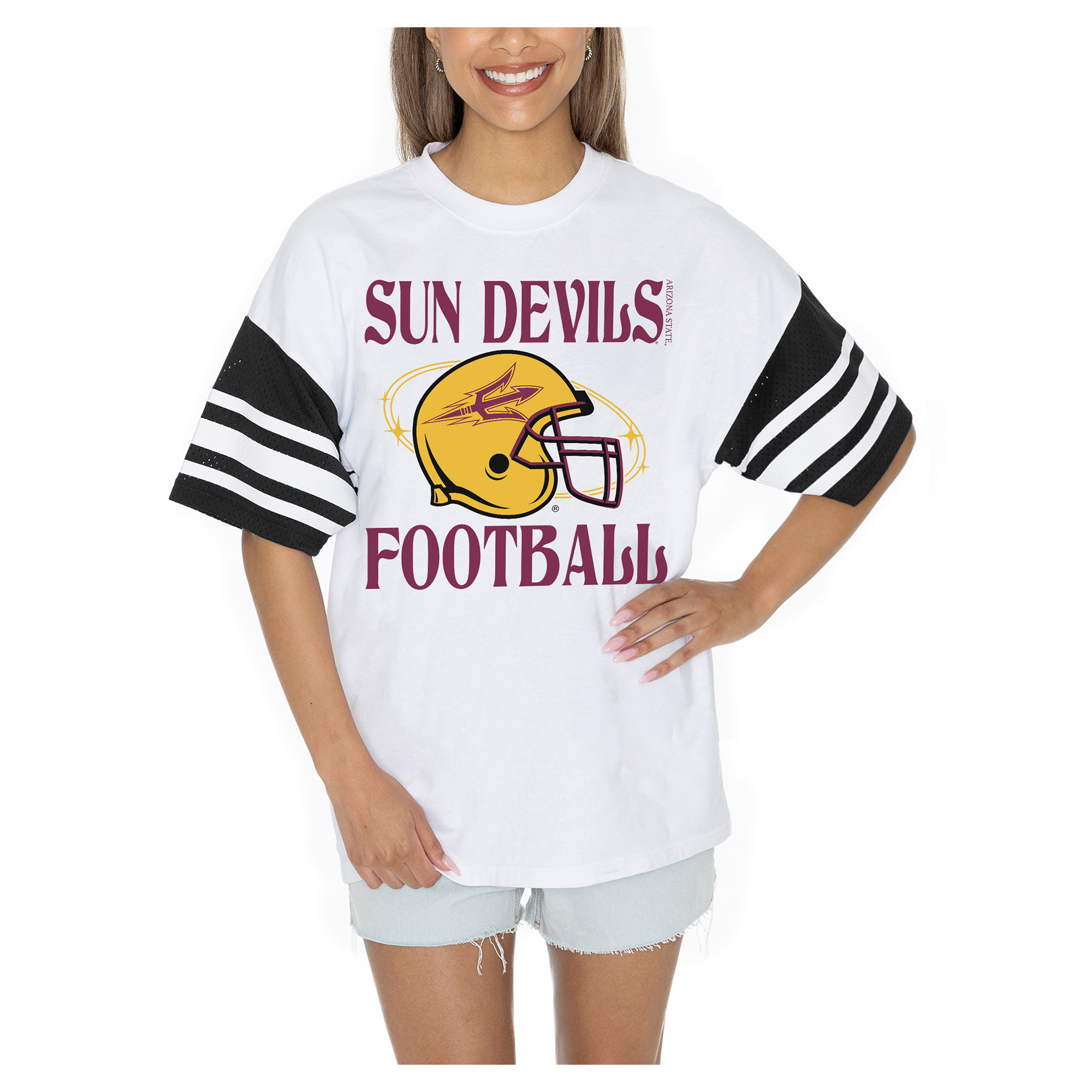 Women's Gameday Couture White Arizona State Sun Devils Starting Lineup Contrast Sporty Heritage Oversized T-Shirt