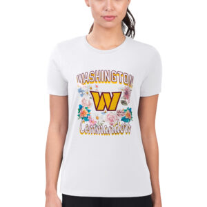 Women's G-III 4Her by Carl Banks White Washington Commanders Flowers Team Logo Graphic Fitted T-Shirt