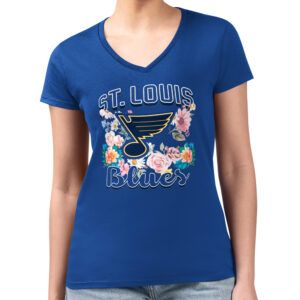 Women's G-III 4Her by Carl Banks Blue St. Louis Blues Flower Logo Fitted V-Neck T-Shirt