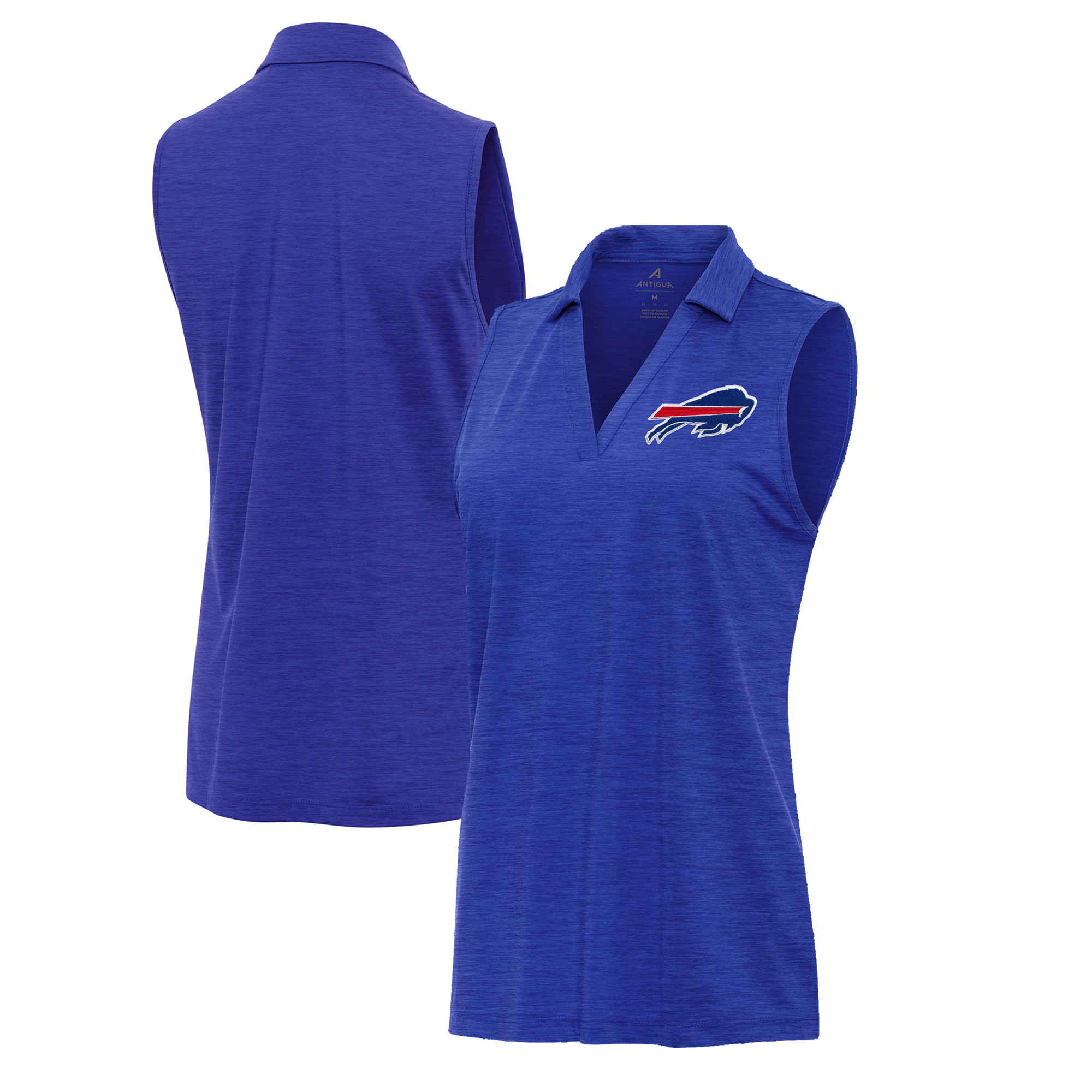 Women's Antigua Heather Royal Buffalo Bills Layout Sleeveless V-Neck Polo