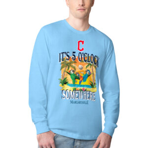 Men's Margaritaville Light Blue Cleveland Guardians Five O'Clock Graphic Long Sleeve T-Shirt