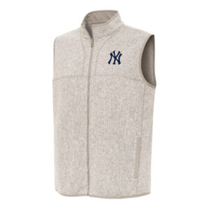 Men's Antigua Oatmeal New York Yankees Fortune Full-Zip Vest