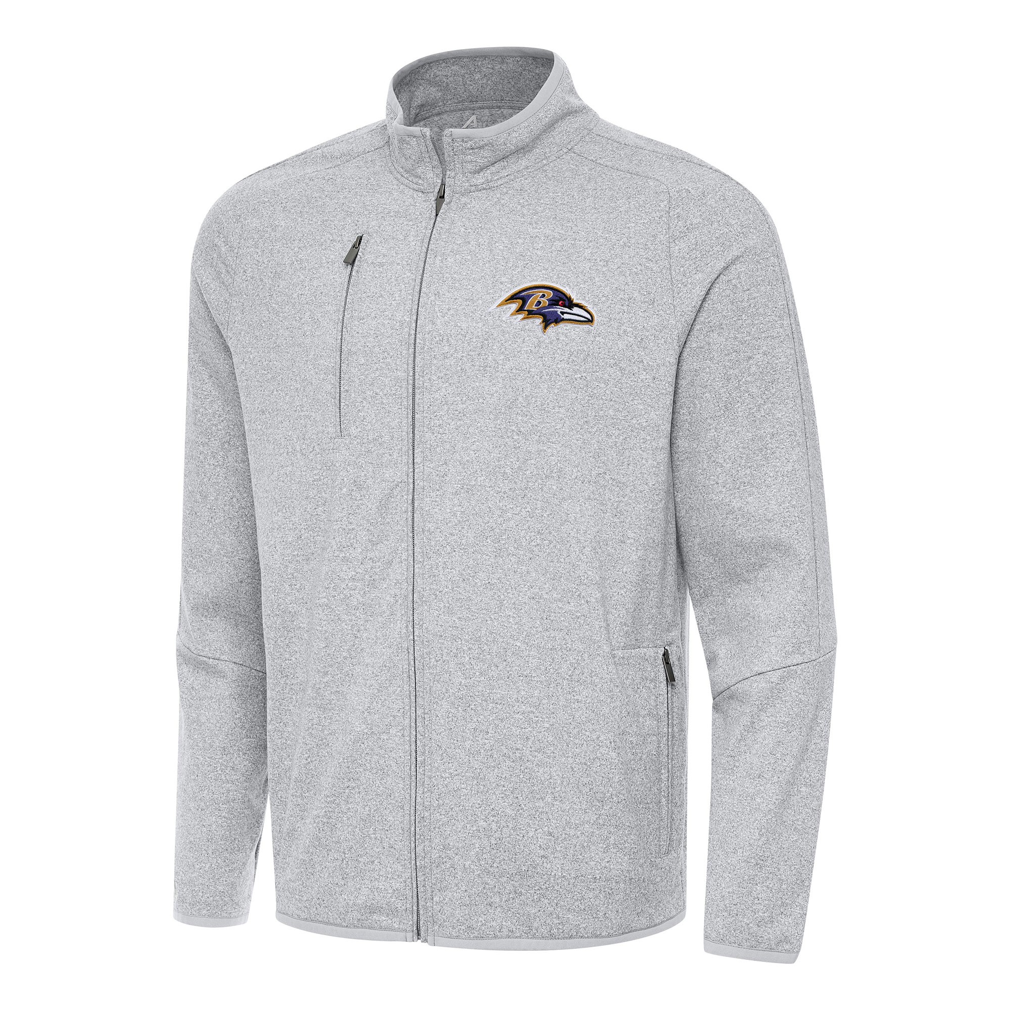Men's Antigua Heather Gray Baltimore Ravens Hold-Up Tri-Blend Full-Zip Jacket