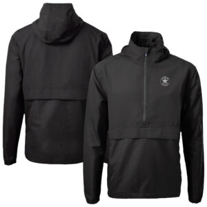 Men's Cutter & Buck Black Houston Astros Charter Eco Recycled Anorak Half-Zip Hoodie Jacket