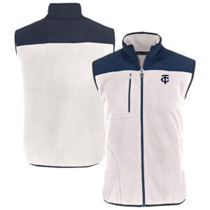 Men's Cutter & Buck Oatmeal/Navy Minnesota Twins Cascade Eco Fleece Full-Zip Vest