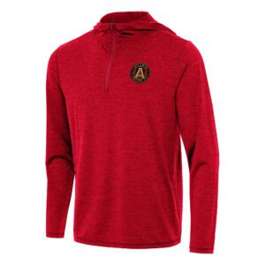 Men's Antigua Heather Red Atlanta United FC Tidy Quarter-Zip Hoodie