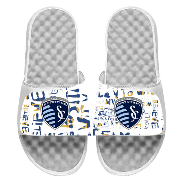 Youth ISlide White Sporting Kansas City Kick Cancer Slide Sandals