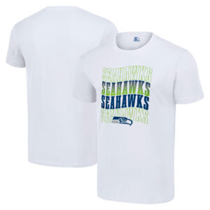 Men's Starter White Seattle Seahawks Four Team Name Logo T-Shirt