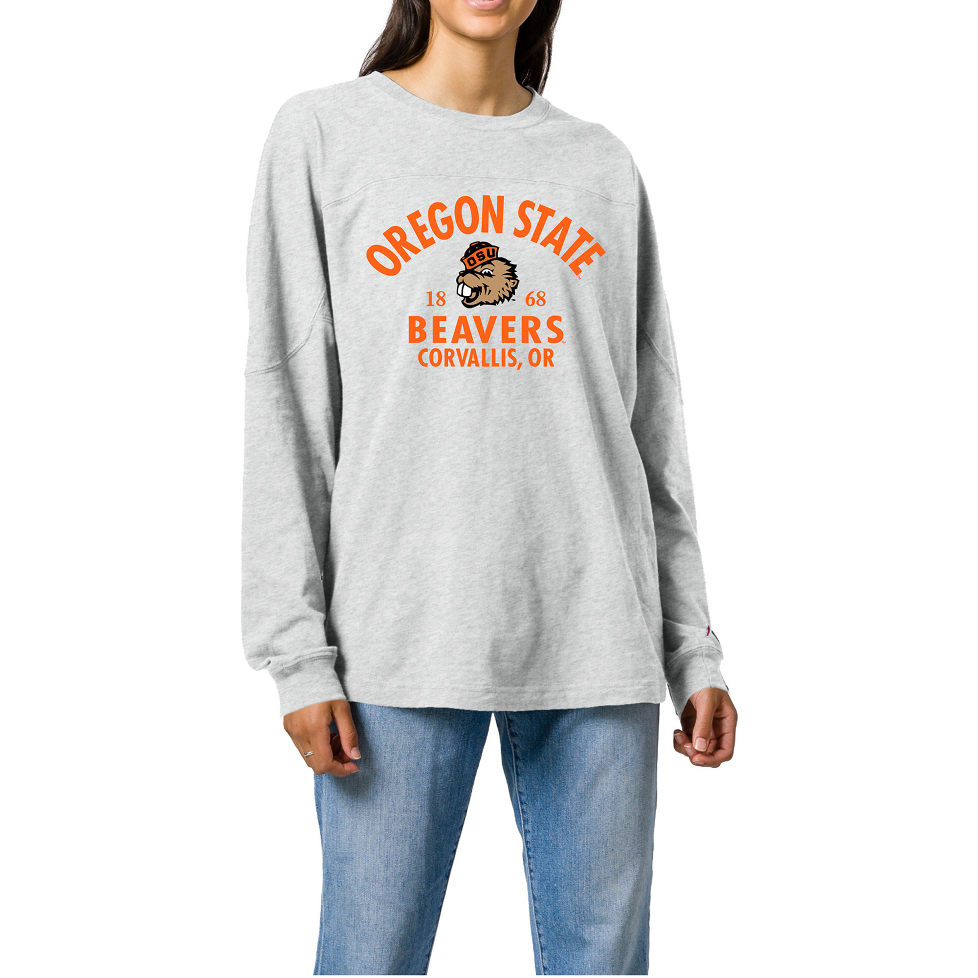 Women's Ash Oregon State Beavers Throwback Oversized Long Sleeve T-Shirt