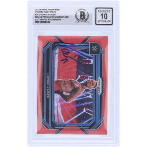 Ludwig Kaiser WWE Autographed 2023 Panini Prizm Ruby Wave Prizm #25 Beckett Fanatics Witnessed Authenticated 10 Card