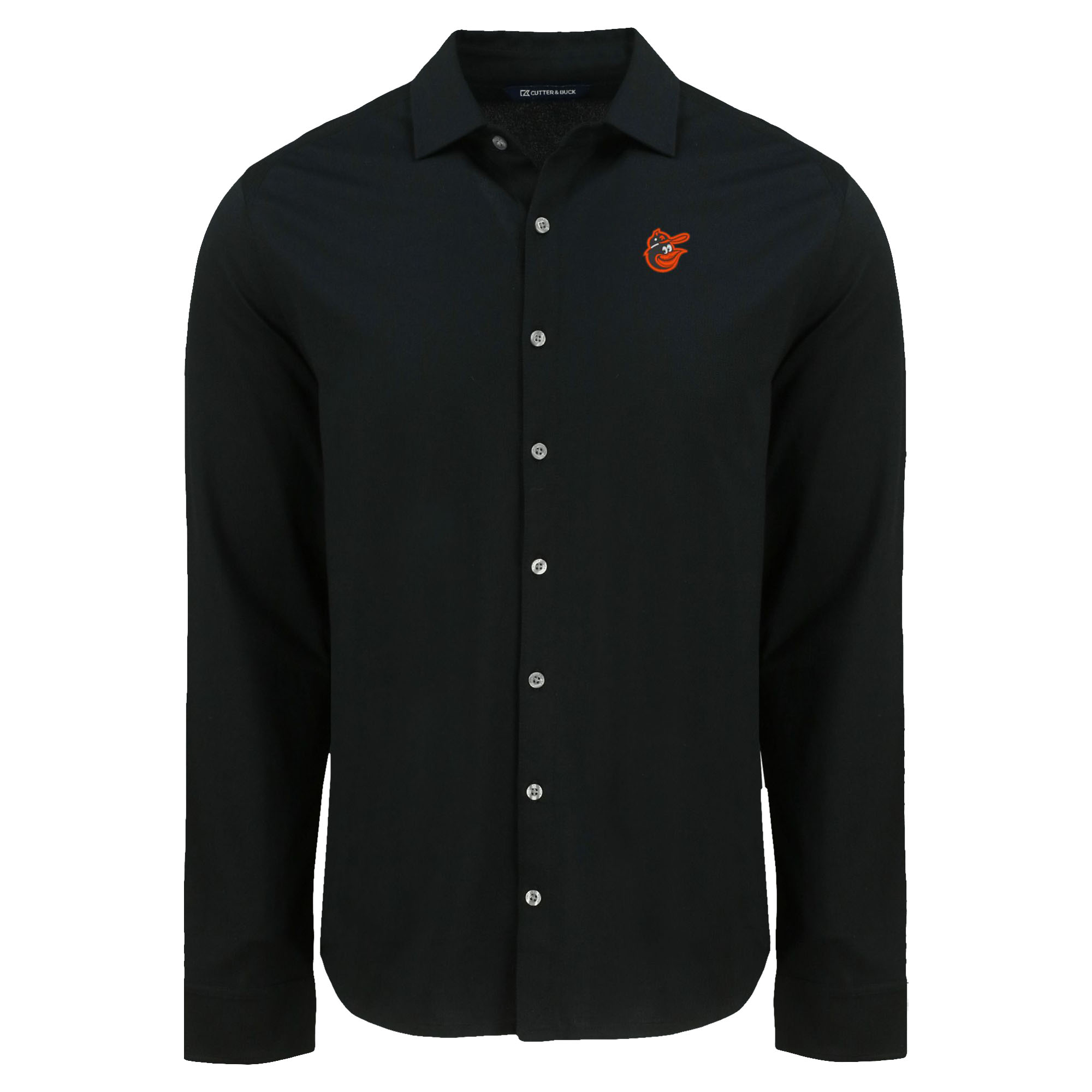 Men's Cutter & Buck Black Baltimore Orioles Knitted Advantage Tri-Blend Eco Soft Pique Long Sleeve Button-Up Shirt - Image 3