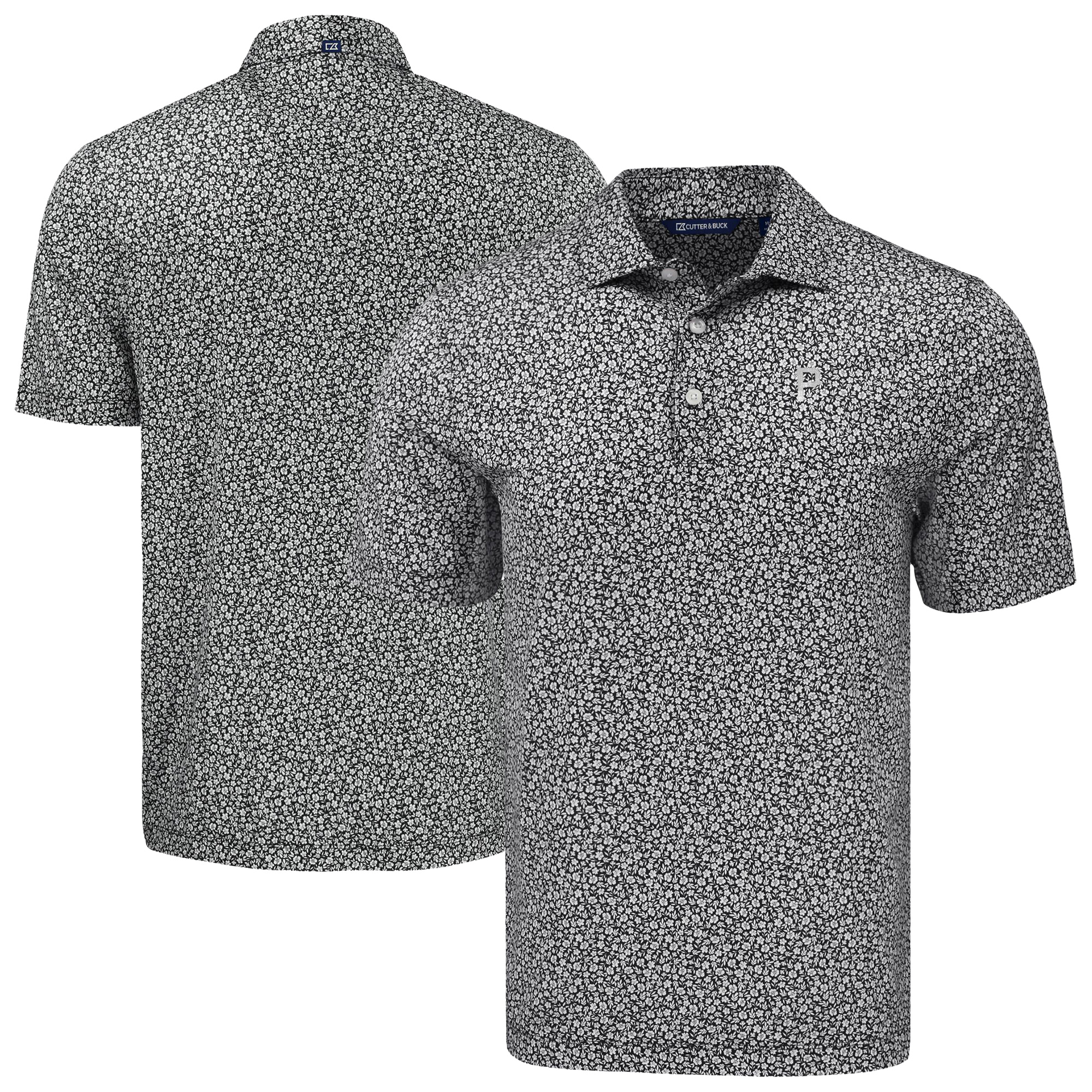 Men's Cutter & Buck Black Pittsburgh Pirates Pike Eco Flora Print Recycled Polo
