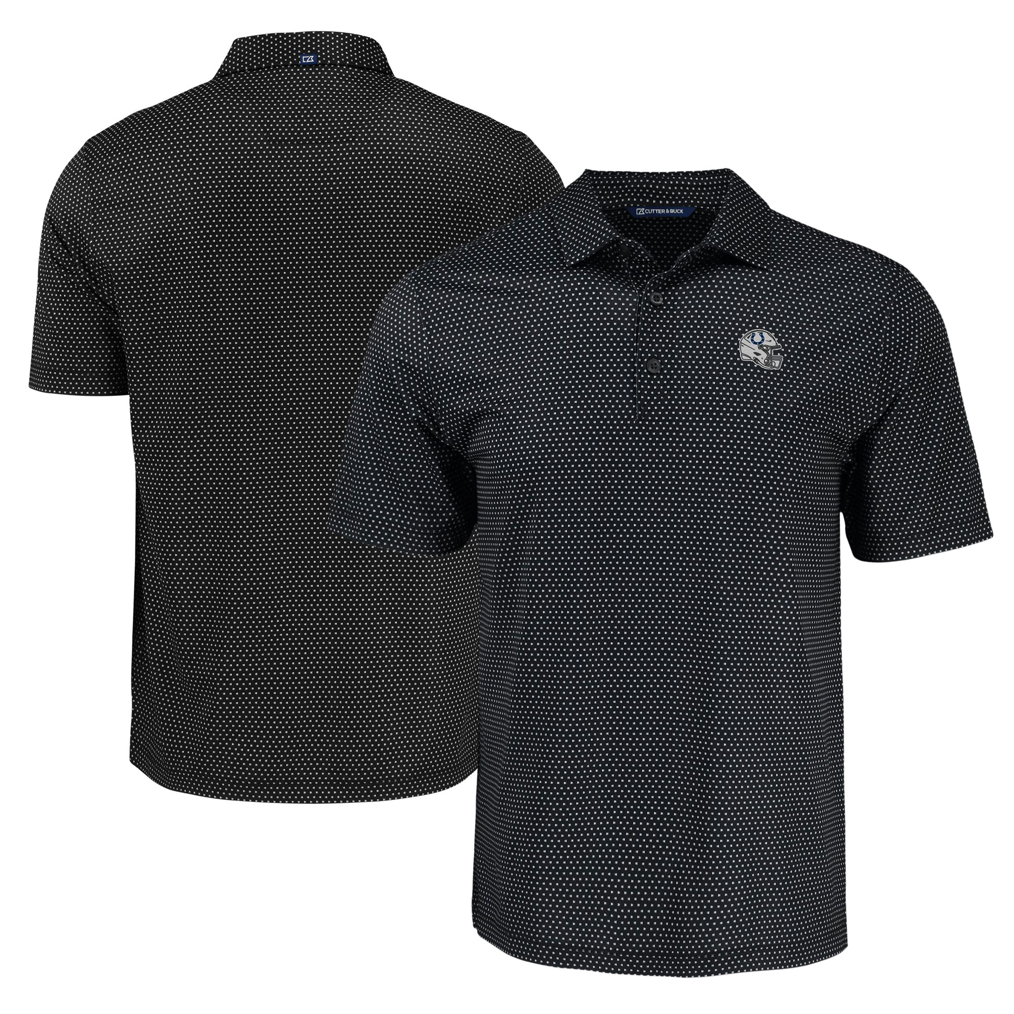 Men's Cutter & Buck Black Indianapolis Colts Pike Eco Shadow Check Print Recycled Polo
