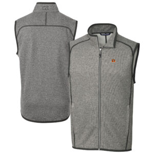 Men's Cutter & Buck Heather Gray Cincinnati Bengals Big & Tall Mainsail Sweater Knit Fleece Full-Zip Vest
