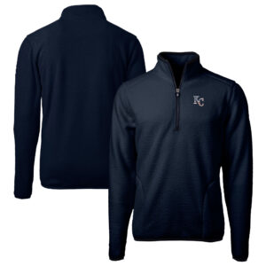 Men's Cutter & Buck Navy Kansas City Royals Big & Tall Americana Cascade Eco Fleece Quarter-Zip Jacket