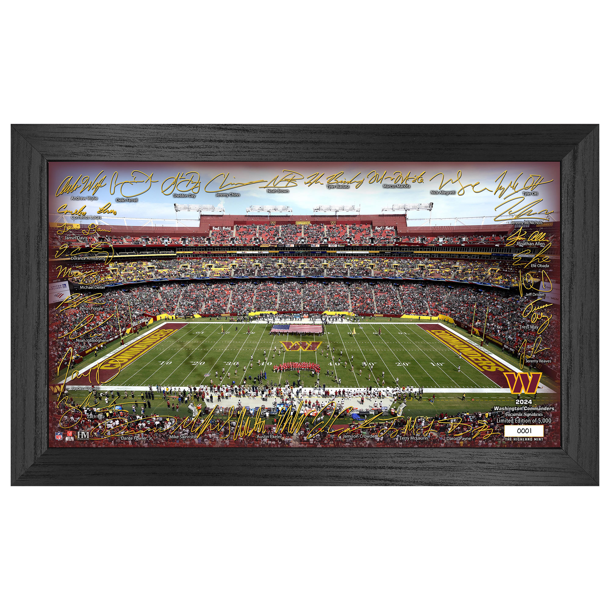 Highland Mint Washington Commanders 12" x 20" 2024 Signature Gridiron Panoramic Framed Photo