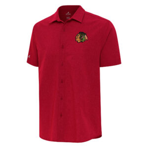 Men's Antigua  Red Chicago Blackhawks Activate Woven Short Sleeve Button-Up Shirt