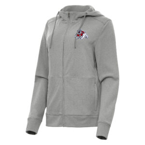 Women's Antigua Heather Gray Fresno State Bulldogs Seeker Full-Zip Hoodie