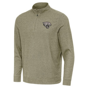 Men's Antigua Heather Olive Jacksonville Jaguars Subtle Quarter-Zip Top
