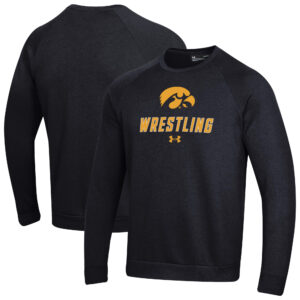 Men's Under Armour Black Iowa Hawkeyes Wrestling Rival Fleece Raglan Pullover Sweatshirt