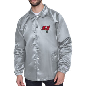 Men's Starter  Gray Tampa Bay Buccaneers Printed Logo Raglan Coaches Full-Snap Jacket