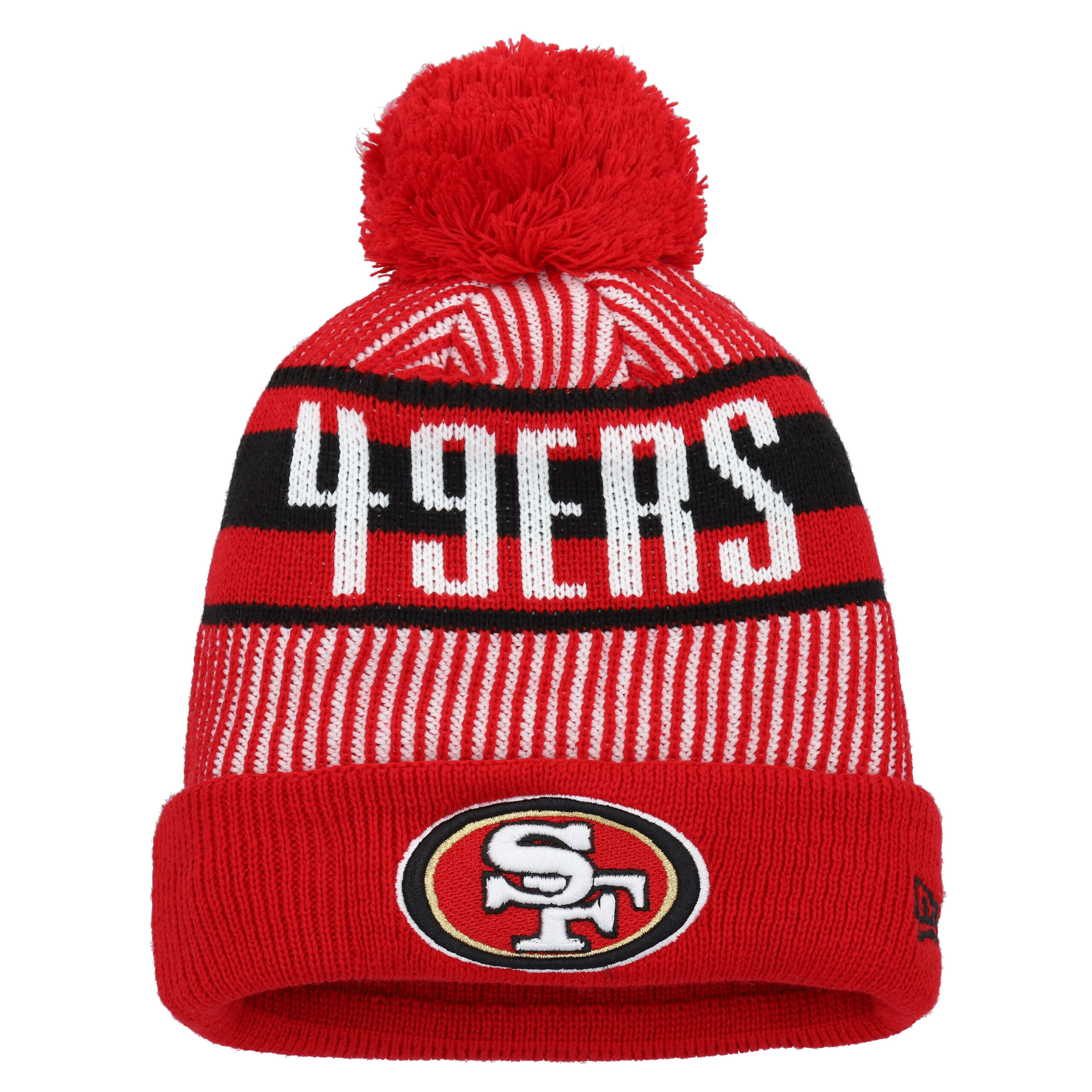 Youth New Era Scarlet San Francisco 49ers Striped Cuffed Knit Hat with Pom - Image 6