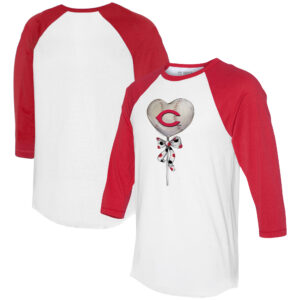 Women's Tiny Turnip  White/Red Cincinnati Reds Heart Lolly 3/4-Sleeve Raglan T-Shirt