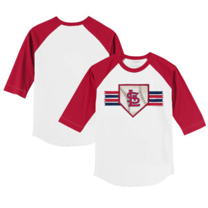 Infant Tiny Turnip White/Red St. Louis Cardinals Base Stripe Raglan 3/4 Sleeve T-Shirt
