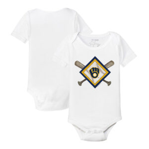 Infant Tiny Turnip White Milwaukee Brewers Diamond Cross Bats Bodysuit