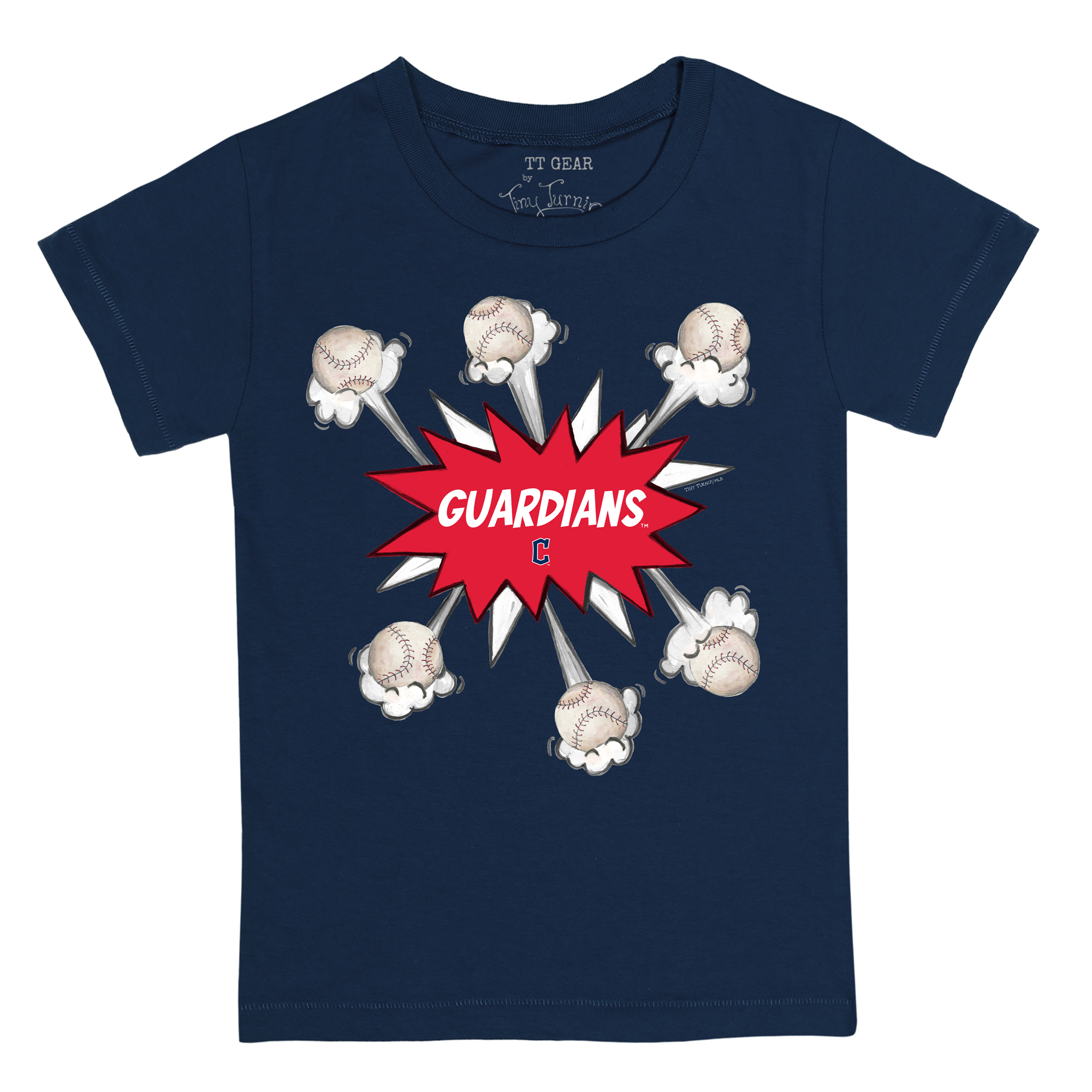 Toddler Tiny Turnip Navy Cleveland Guardians Baseball Pow T-Shirt - Image 6
