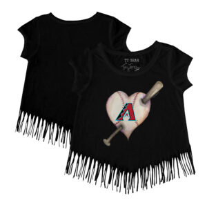 Girls Toddler Tiny Turnip Black Arizona Diamondbacks Heart Bat Fringe T-Shirt
