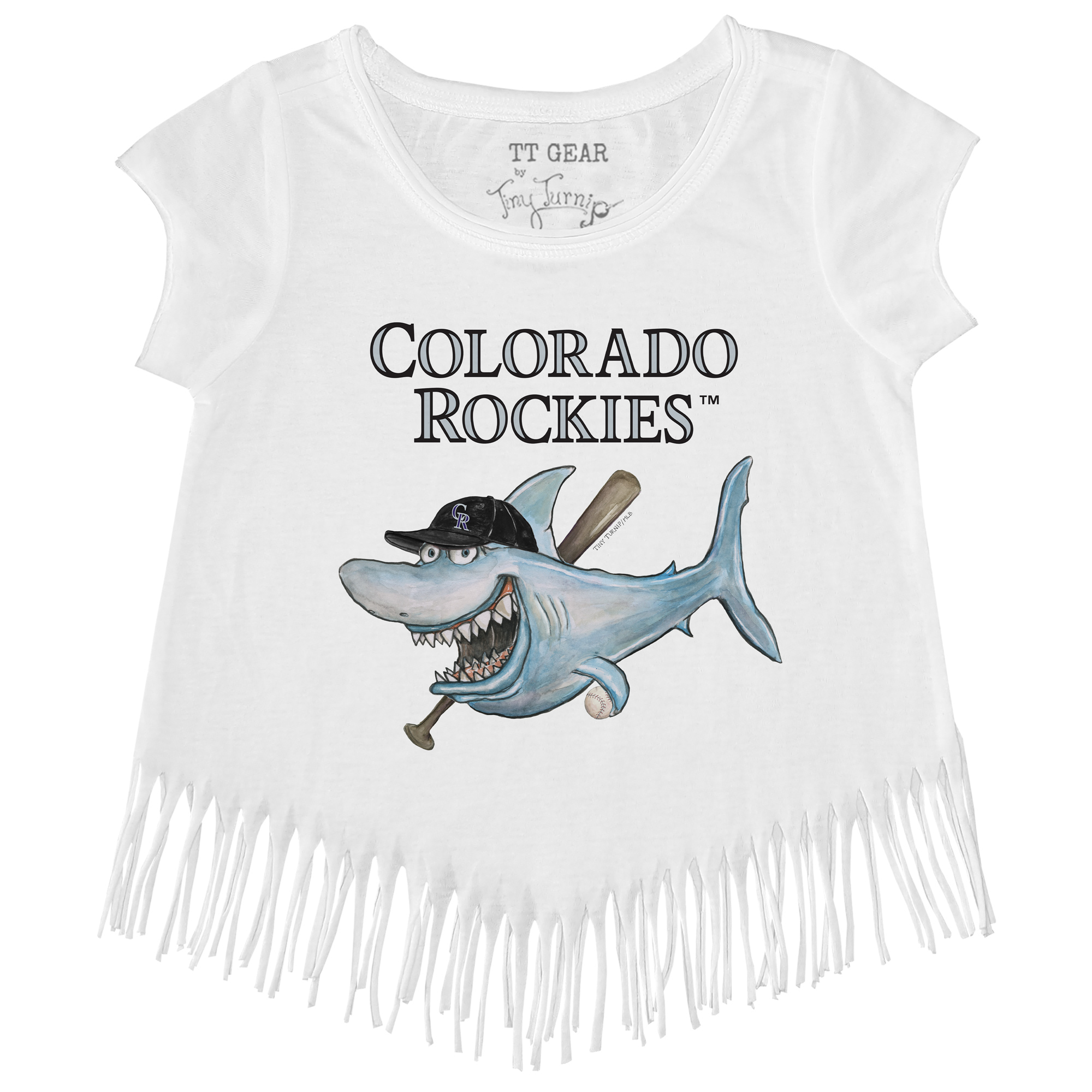 Girls Toddler Tiny Turnip White Colorado Rockies Shark Fringe T-Shirt - Image 3