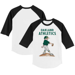 Youth Tiny Turnip White/Black Oakland Athletics Clemente 3/4-Sleeve Raglan T-Shirt