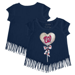 Girls Youth Tiny Turnip Navy Washington Nationals Heart Lolly Fringe T-Shirt