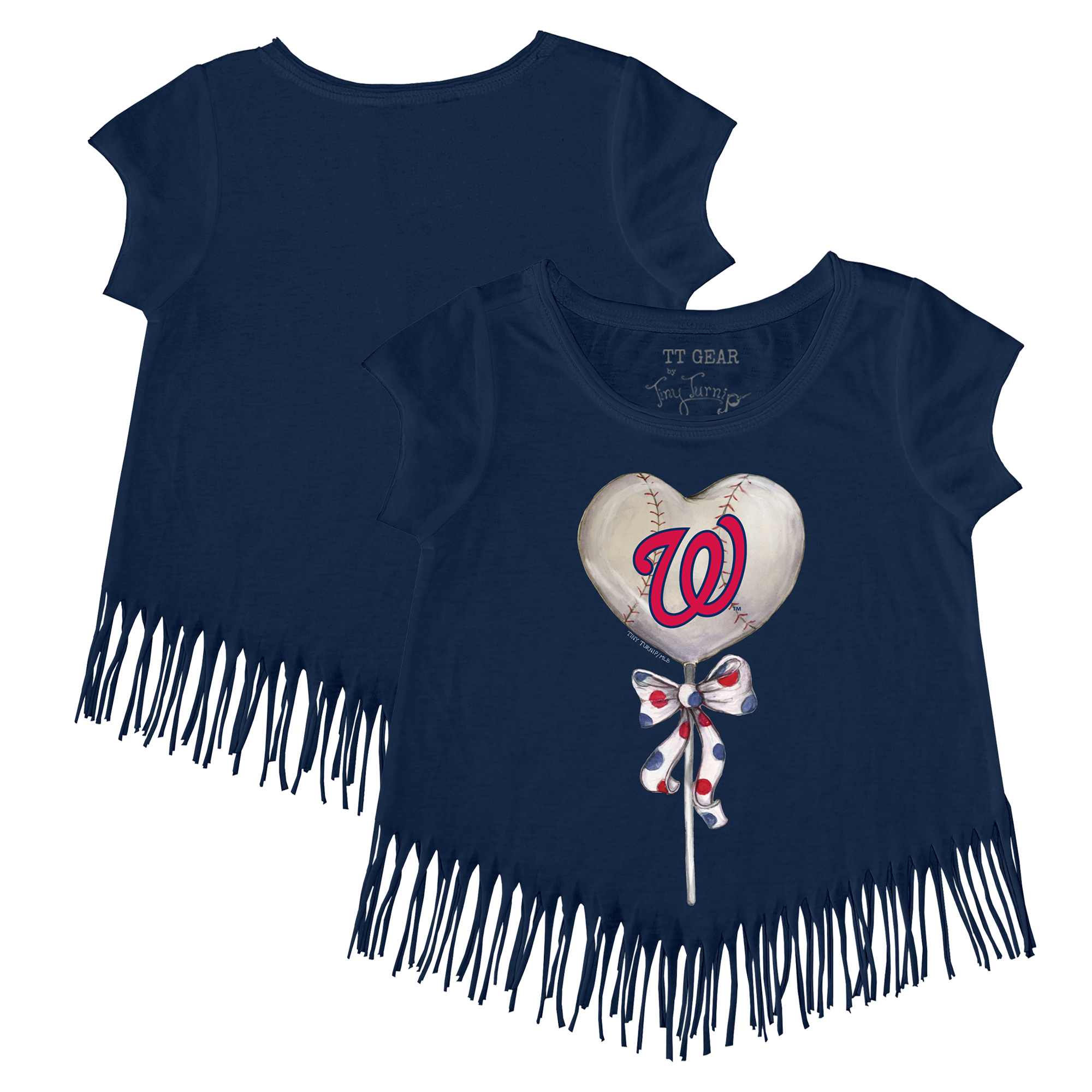Girls Youth Tiny Turnip Navy Washington Nationals Heart Lolly Fringe T-Shirt