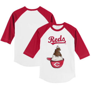 Youth Tiny Turnip White/Red Cincinnati Reds Sundae Helmet 3/4-Sleeve Raglan T-Shirt