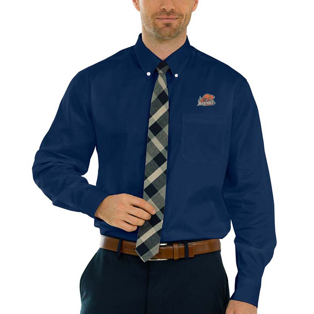 Men's Navy Bucknell Bison Wicked Woven Long Sleeve Button-Down Shirt