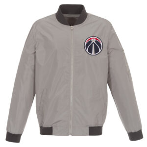 Men's JH Design Gray/Charcoal Washington Wizards Lightweight Nylon Full-Zip Bomber Jacket