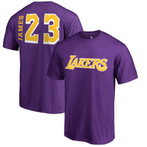 Men's LeBron James Purple Los Angeles Lakers Sidesweep Name & Number T-Shirt