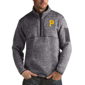 Men's Antigua Heather Charcoal Pittsburgh Pirates Fortune Big & Tall Quarter-Zip Pullover Jacket